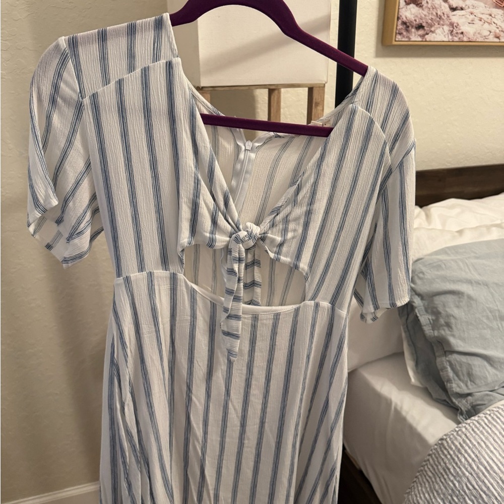 Striped Blue and White Tie-Front Dress